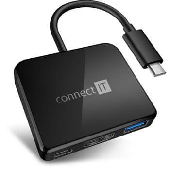 Connect IT USB-C hub, 3v1 (USB-C, USB-A, HDMI), externé, ČIERNY CHU-7050-BK